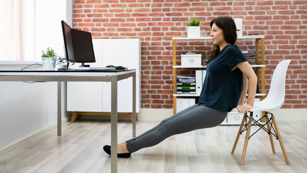 10 Minute Intense Back Workout for the Office - chair dips